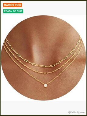 Dainty Layered Choker Necklace Set CZ Pendant Chain Stackable